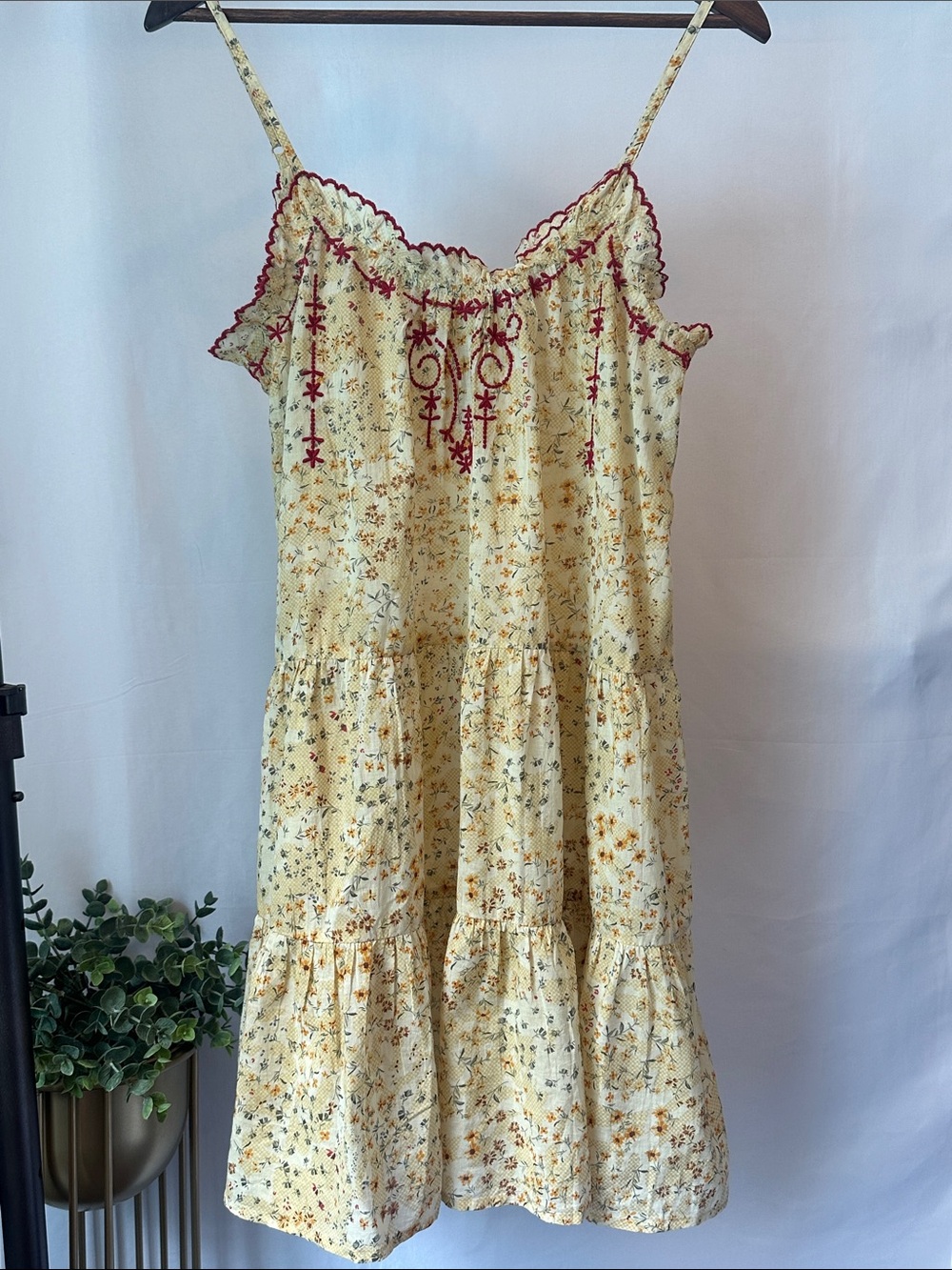 Natural Life Floral Embroidered Cotton Tiered Mini Dress XS/S Boho Cottagecore
